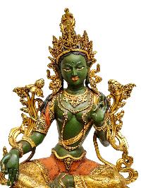 [green Tara], Tibetan Buddhist Handmade Statue, [partly Fire Gold Plated], [high Quality], Thangka Color Finishing