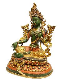 [green Tara], Tibetan Buddhist Handmade Statue, [partly Fire Gold Plated], [high Quality], Thangka Color Finishing