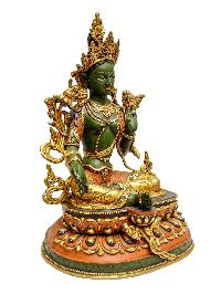 [green Tara], Tibetan Buddhist Handmade Statue, [partly Fire Gold Plated], [high Quality], Thangka Color Finishing