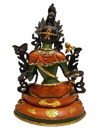 [green Tara], Tibetan Buddhist Handmade Statue, [partly Fire Gold Plated], [high Quality], Thangka Color Finishing