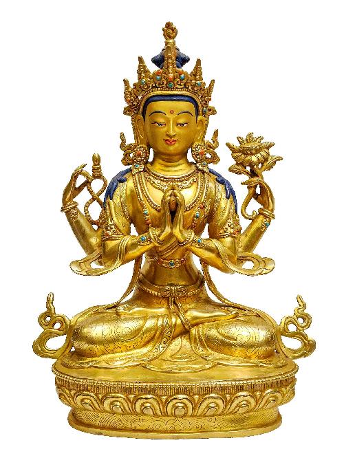 [chenrezig], Buddhist Handmade Statue, [full Gold Plated], [painted Face], [high Quality]