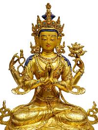 [chenrezig], Buddhist Handmade Statue, [full Gold Plated], [painted Face], [high Quality]