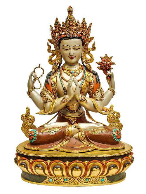 [chenrezig], Tibetan Buddhist Handmade Statue, [partly Fire Gold Plated], [high Quality]