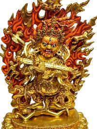 [mahakala Two Arms], Buddhist Handmade Statue, [full Gold Plated], [painted Face], [high Quality]