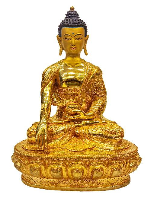 shakyamuni Buddha, Buddhist Handmade Statue, full Gold Plated, painted Face