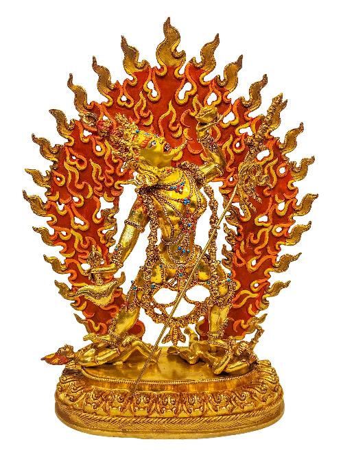 [vajrayogini], Buddhist Handmade Statue, [full Gold Plated], [painted Face] And [stone Setting]