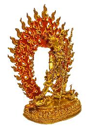 [vajrayogini], Buddhist Handmade Statue, [full Gold Plated], [painted Face] And [stone Setting]