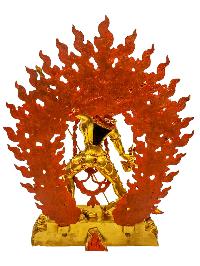 [vajrayogini], Buddhist Handmade Statue, [full Gold Plated], [painted Face] And [stone Setting]