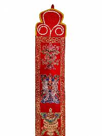 Tibetan Cochin Brocade Wall Hanging With Embroidered Ashtamangala