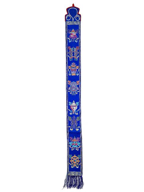 Tibetan Cochin Brocade Wall Hanging With Embroidered Ashtamangala