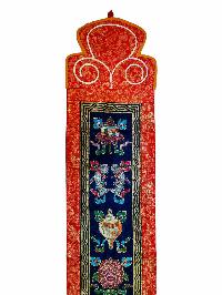 Tibetan Cochin Brocade Wall Hanging With Embroidered Ashtamangala