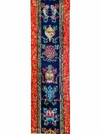 Tibetan Cochin Brocade Wall Hanging With Embroidered Ashtamangala