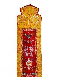 Tibetan Cochin Brocade Wall Hanging With Embroidered Ashtamangala