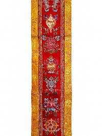 Tibetan Cochin Brocade Wall Hanging With Embroidered Ashtamangala