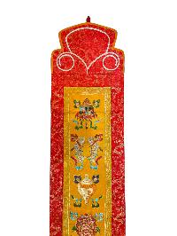 Tibetan Cochin Brocade Wall Hanging With Embroidered Ashtamangala