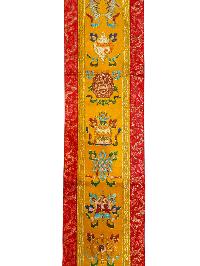 Tibetan Cochin Brocade Wall Hanging With Embroidered Ashtamangala