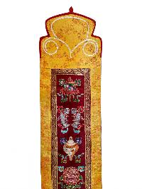 Tibetan Cochin Brocade Wall Hanging With Embroidered Ashtamangala