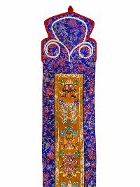 Tibetan Cochin Brocade Wall Hanging With Embroidered Ashtamangala