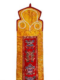 Tibetan Cochin Brocade Wall Hanging With Embroidered Ashtamangala