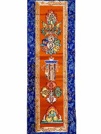 Tibetan Cochin Brocade Wall Hanging With Embroidered Double Dorje And Other Symbols