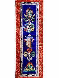 Tibetan Cochin Brocade Wall Hanging With Embroidered Double Dorje And Other Symbols