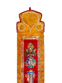 Tibetan Cochin Brocade Wall Hanging With Embroidered Double Dorje And Other Symbols