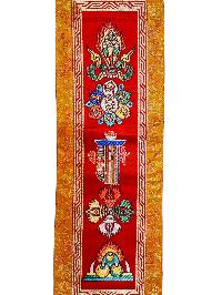 Tibetan Cochin Brocade Wall Hanging With Embroidered Double Dorje And Other Symbols