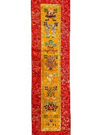 Tibetan Cochin Brocade Wall Hanging With Embroidered Ashtamangala