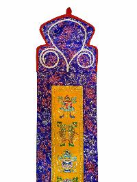 Tibetan Cochin Brocade Wall Hanging With Embroidered Ashtamangala