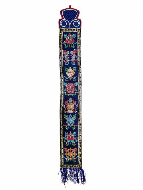 Tibetan Cochin Brocade Wall Hanging With Embroidered Ashtamangala