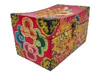 Tibetan Ritual Wooden Cheppu Box, Traditional Color Painted