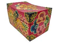 Tibetan Ritual Wooden Cheppu Box, Traditional Color Painted