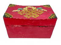 Tibetan Ritual Wooden Cheppu Box, Traditional Color Painted