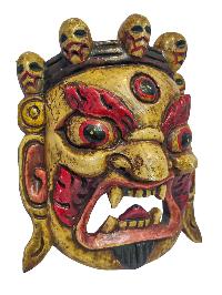 [bhairav], Handmade Wooden Mask, Wall Hanging, [painted White], Poplar Wood, Mahakala Two Arms