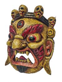 [bhairav], Handmade Wooden Mask, Wall Hanging, [painted White], Poplar Wood, Mahakala Two Arms