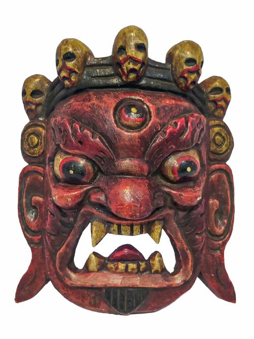 [bhairav], Handmade Wooden Mask, Wall Hanging, [painted White], Poplar Wood, Mahakala Two Arms