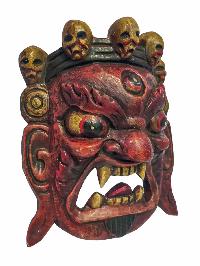 [bhairav], Handmade Wooden Mask, Wall Hanging, [painted White], Poplar Wood, Mahakala Two Arms