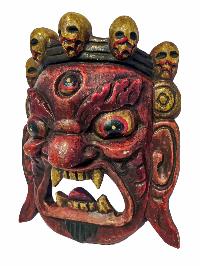 [bhairav], Handmade Wooden Mask, Wall Hanging, [painted White], Poplar Wood, Mahakala Two Arms