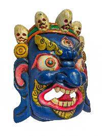 [bhairav], Handmade Wooden Mask, Wall Hanging, [painted White], Poplar Wood, Mahakala Two Arms