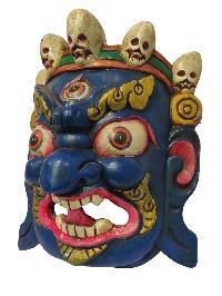 [bhairav], Handmade Wooden Mask, Wall Hanging, [painted White], Poplar Wood, Mahakala Two Arms