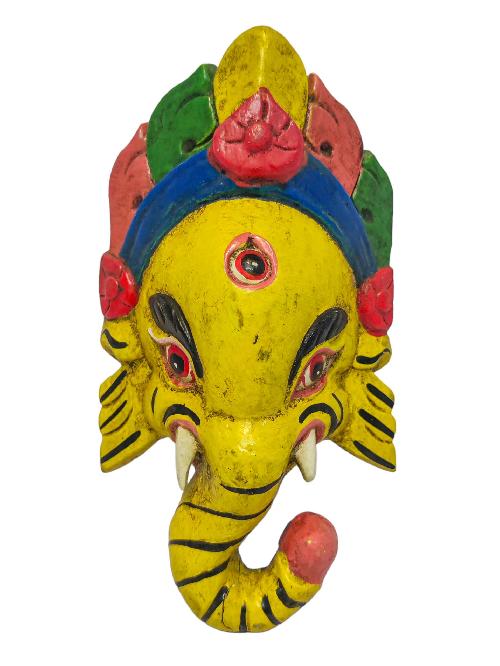 [ganesh], Handmade Wooden Mask, Wall Hanging, [painted Red], Poplar Wood