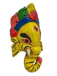 [ganesh], Handmade Wooden Mask, Wall Hanging, [painted Red], Poplar Wood