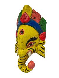 [ganesh], Handmade Wooden Mask, Wall Hanging, [painted Red], Poplar Wood