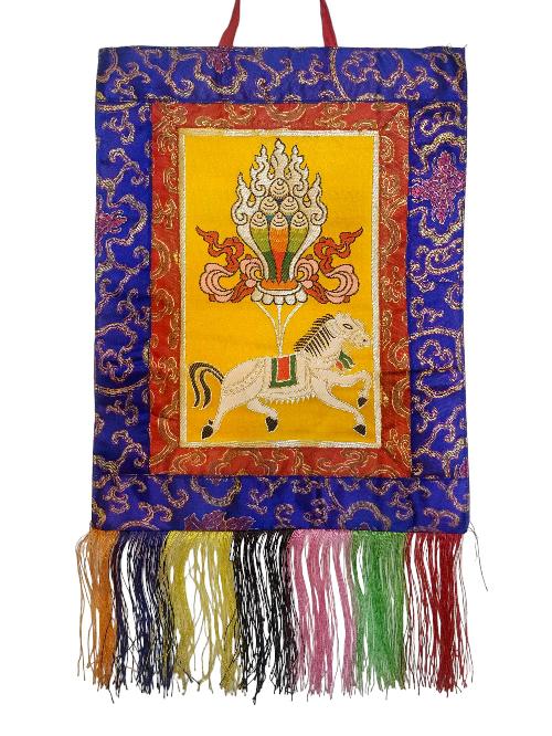 Tibetan Cochin Brocade Wall Hanging With Embroidered Horse