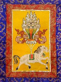 Tibetan Cochin Brocade Wall Hanging With Embroidered Horse