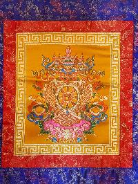 Tibetan Cochin Brocade Wall Hanging With Embroidered Kalas