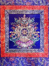 Tibetan Cochin Brocade Wall Hanging With Embroidered Kalas