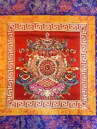 Tibetan Cochin Brocade Wall Hanging With Embroidered Kalas