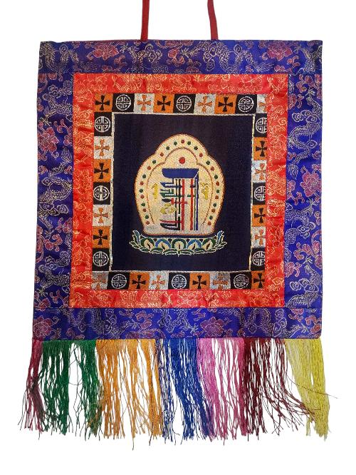 Tibetan Cochin Brocade Wall Hanging With Embroidered Kalachakra