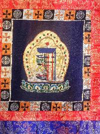 Tibetan Cochin Brocade Wall Hanging With Embroidered Kalachakra